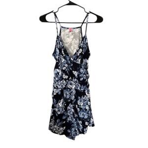 Route 3 Blue Multi Color Floral Sleeveless One Piece Romper Women Sz Sm